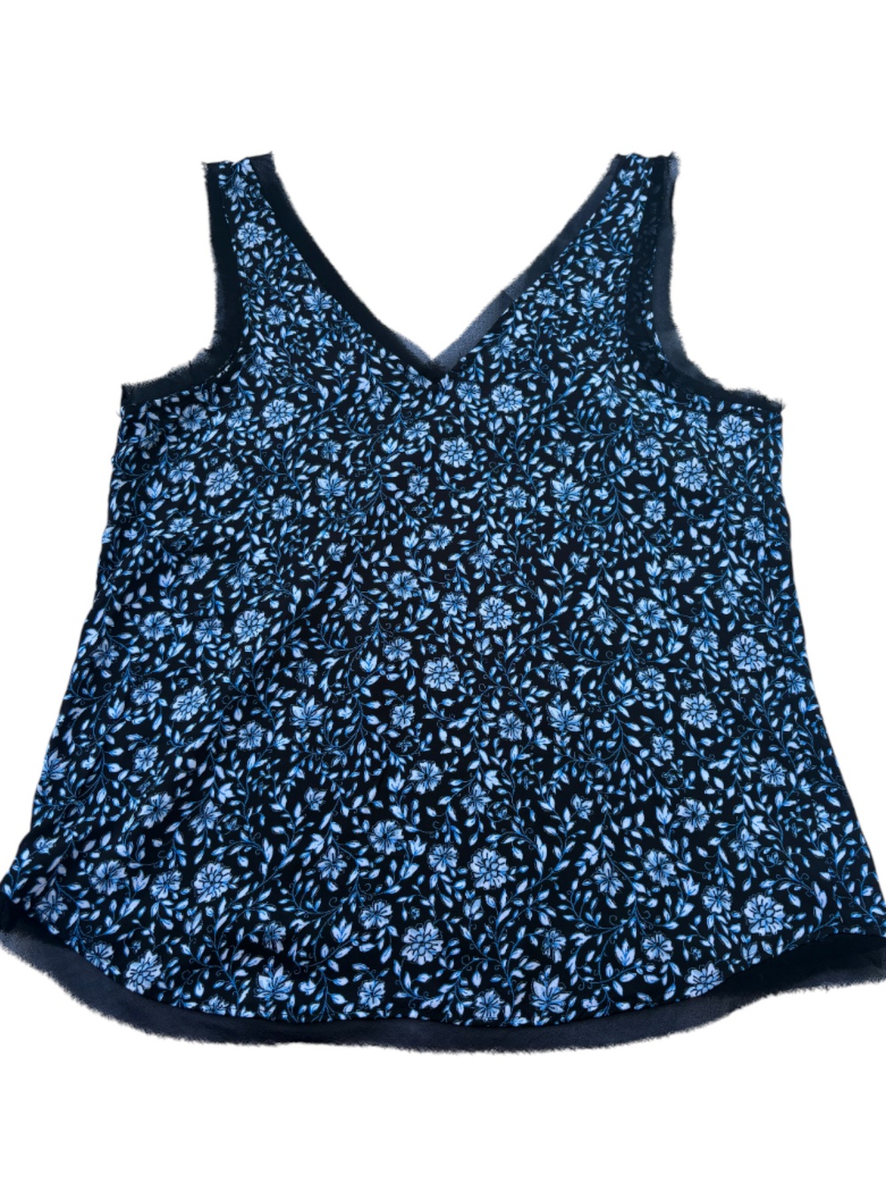 Women's Blue/Black Floral V-Neck Sleeveless Top